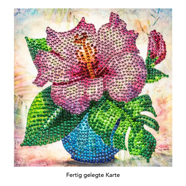 Diamond Painting Grußkarte Strass Hibiskus in Vase 16cm x 16cm inkl