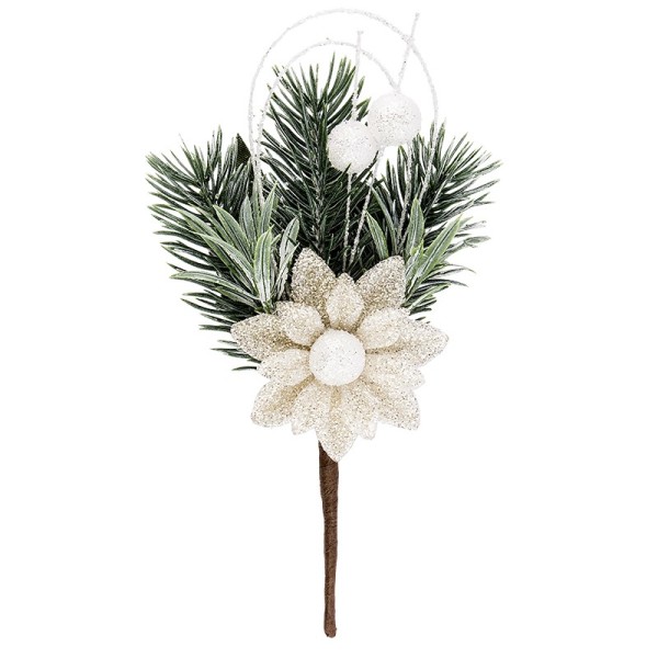 Deko-Tannenzweig, Eisblüte 1, 16cm lang, beschneit