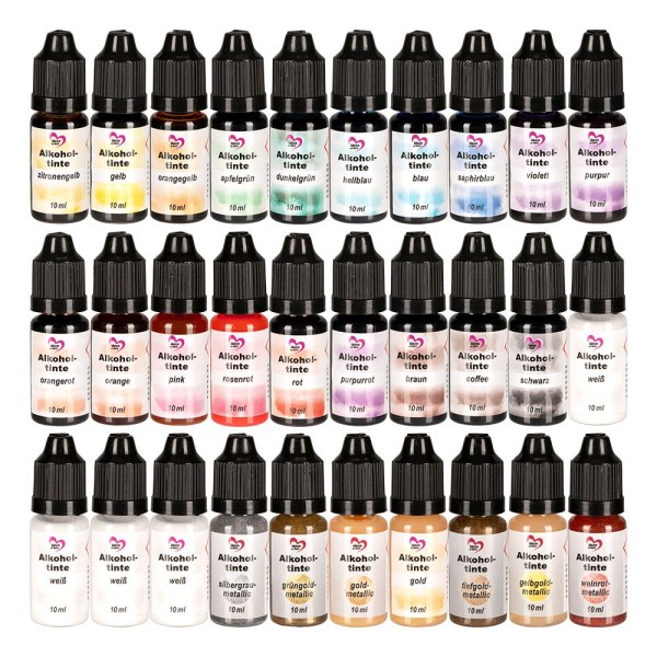 Alkoholtinte, 30 Flaschen/27 Farben, je 10ml