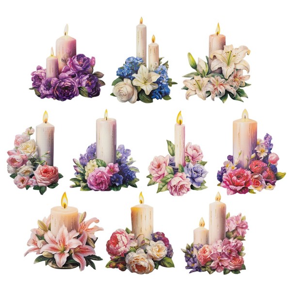 3-D Motive, Frühlings-Kerzen, 6-9cm, 10 Motive