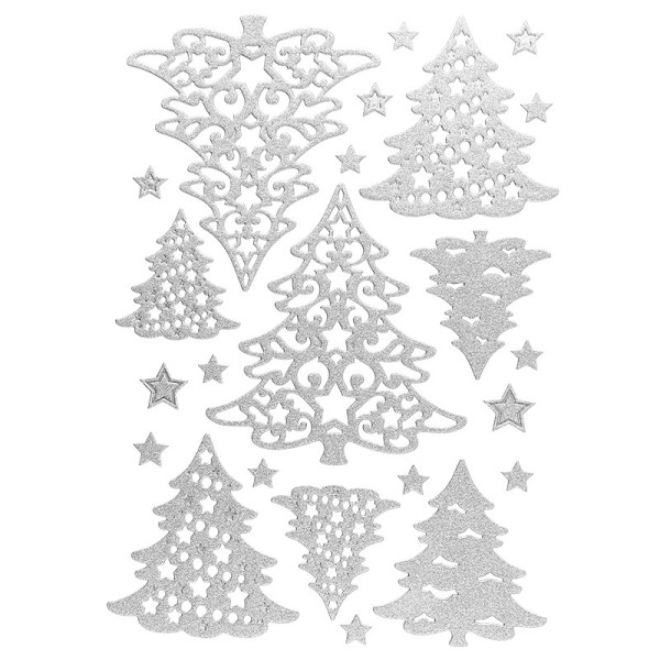 3-D Sticker, Deluxe Tannenbäume, verschiedene Größen, selbstklebend, silber