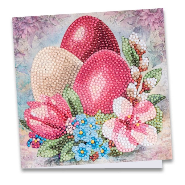 Diamond-Painting-Grußkarte, Eier im Nest mit Blumen, 16cm x 16cm, inkl. Zubehör