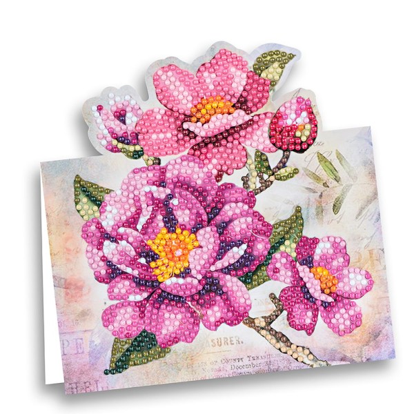 Diamond-Painting-Aufstellkarte, Wildrose in Pink, 16,3cm x 16cm, inkl. Zubehör