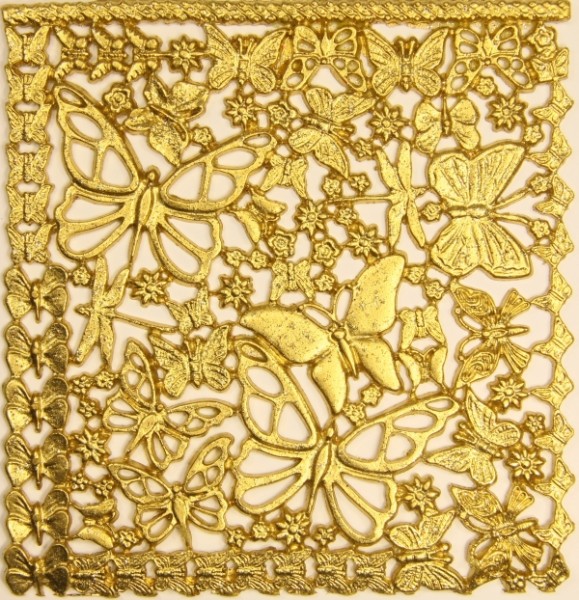 Wachsornament-Platte Schmetterlinge, 16cm x 16cm, gold