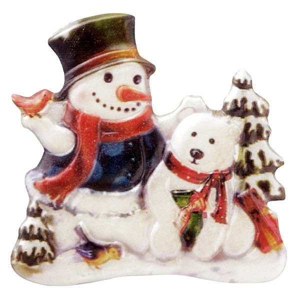 Wachsornament Schneemänner 5, farbig, geprägt, 7cm