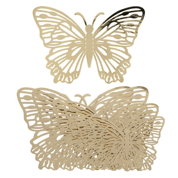 Laser-Aufleger Schmetterlinge, Design 2, je 2 Stück in 3 Größen, gold, spiegelnd, 6 Stück
