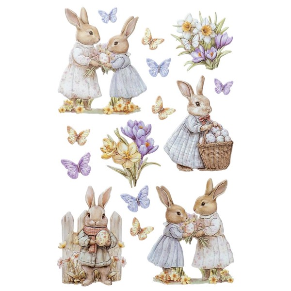3-D Relief-Sticker, Hasen mit Frühlingsblumen 3, versch. Größen, selbstklebend