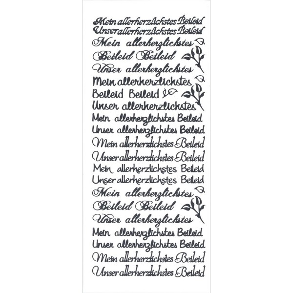 Sticker, Schrift, Mein/Unser allerherzlichstes Beileid, schwarz