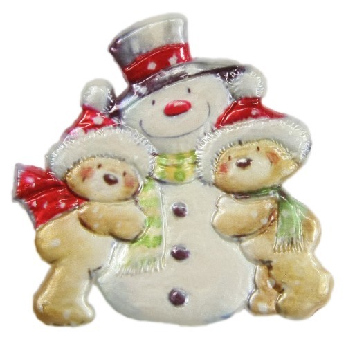 Wachsornament, Weihnachts-Teddys mit Scheemann, farbig, geprägt, 7x7cm