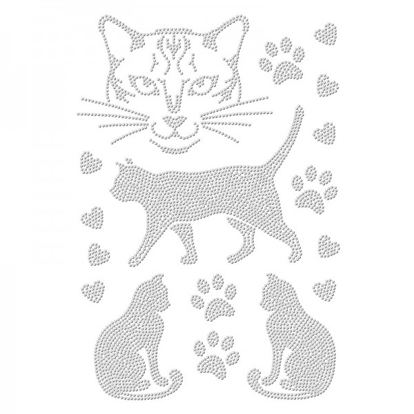 Bügelstrass-Design, DIN A4, einfarbig, klar, Katzen