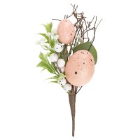 Deko-Strauß Osterzeit, 22cm lang, mit roséfarbenen Eiern, weißen Beeren und Blüten