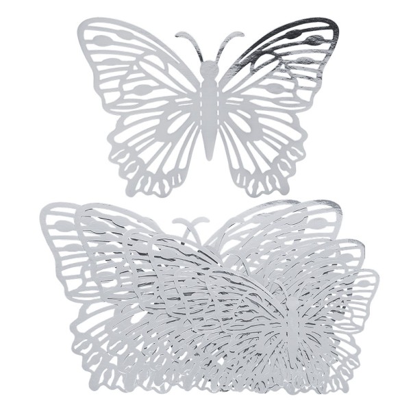 Laser-Aufleger Schmetterlinge, Design 2, je 2 Stück in 3 Größen, silber, spiegelnd, 6 Stück
