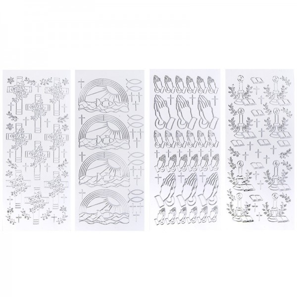Stickerbogen, Kirchliche Anlässe, Spiegelfolie, silber, 4 Stück