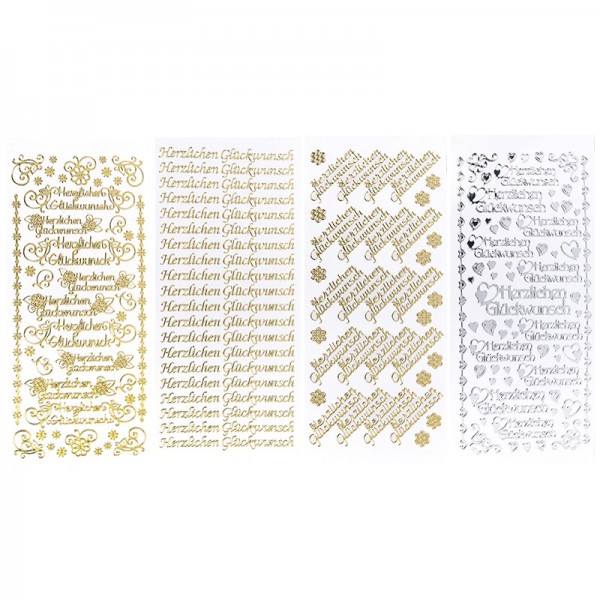 Stickerbogen, Festlichkeiten, Spiegelfolie, gold & silber, 4 Stück