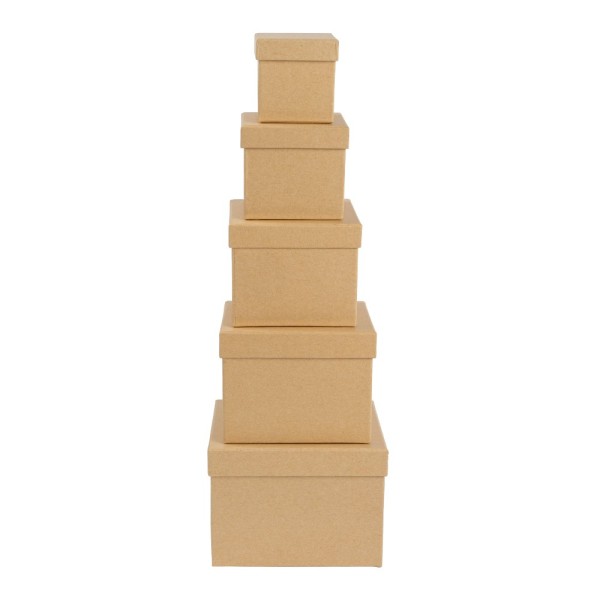 Kraftpapier-Geschenkboxen, quadratisch, verschiedene Größen, 5 Stück