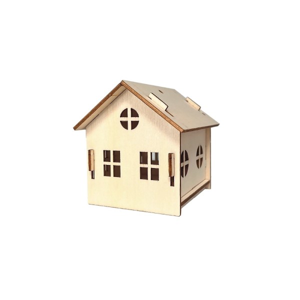 Haus aus Holz, zum Zusammenstecken, Design 1, 7,3cmx8,4cmx7,8cm