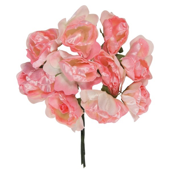 Deko-Rosen mit großen Blütenköpfen, weiß/rosé, 10er Set