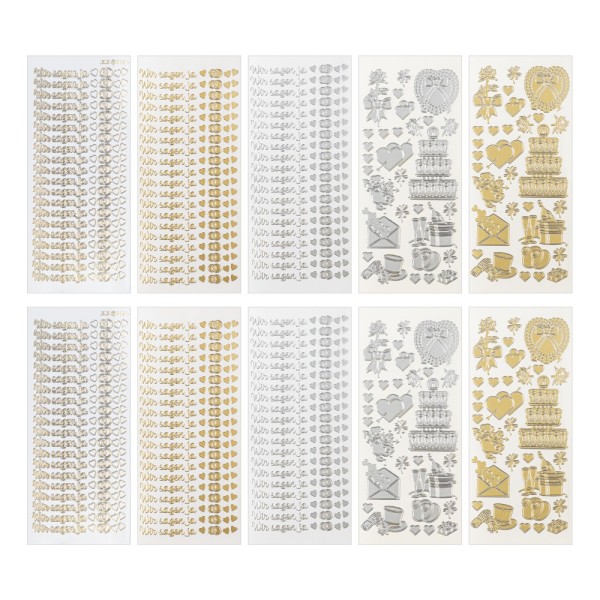 Sticker, Hochzeit 3, Perlmutt- und Lackfolie, 5 verschiedene Designs, 10 Bogen