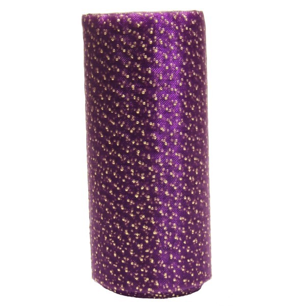 Deko-Tüll-Band mit Goldpunkten, 5 m, violett