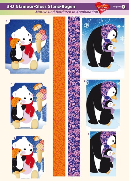3-D GlamourGloss Bogen, Pinguine, DIN A4, Motiv 7