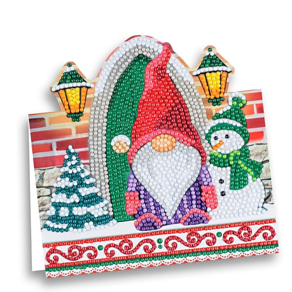 Diamond-Painting-Aufstellkarte, Wichtel vor der Haustür, 16,3cm x 16cm, inkl....