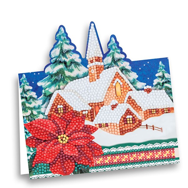 Diamond-Painting-Aufstellkarte, Kirche im Schnee, 16,3cm x 16cm, inkl. Umschlag & Werkzeug