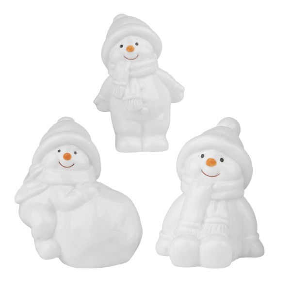 Deko-Figuren, Schneemänner 1, 3 Designs & Größen, weiß, 3 Stück