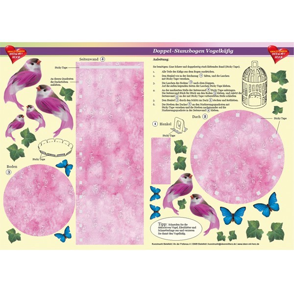 Doppel-Stanzbogen Vogelkäfig, DIN A3, rosa
