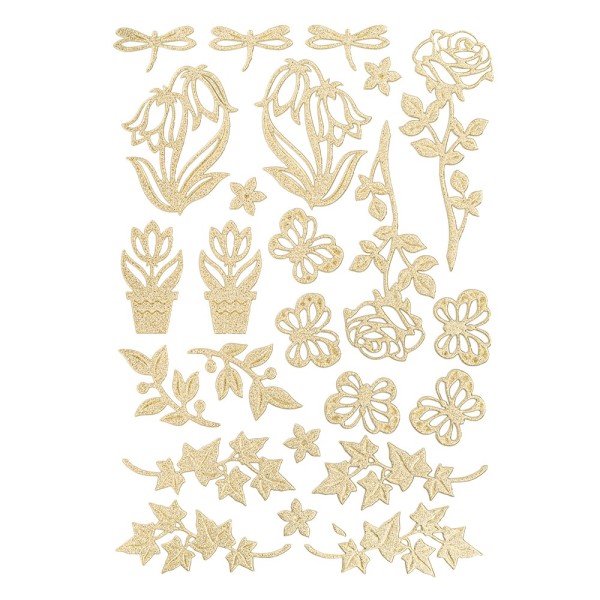 3-D Sticker Deluxe, Florale Elemente 2, 21cm x 30cm, gold, selbstklebend