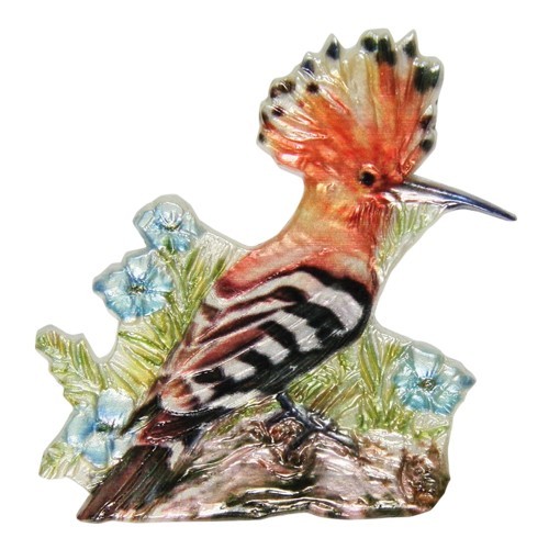 Wachsornament, Wiedehopf, farbig, geprägt, 7,5x7,5cm