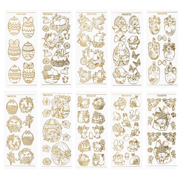 Gravur-Stickerbogen, Ostern, transparent/gold, 10 Bogen