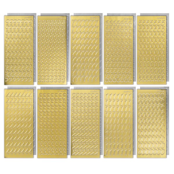 Sticker, Zahlen, Spiegelfolie, gold und silber, 20 Bogen