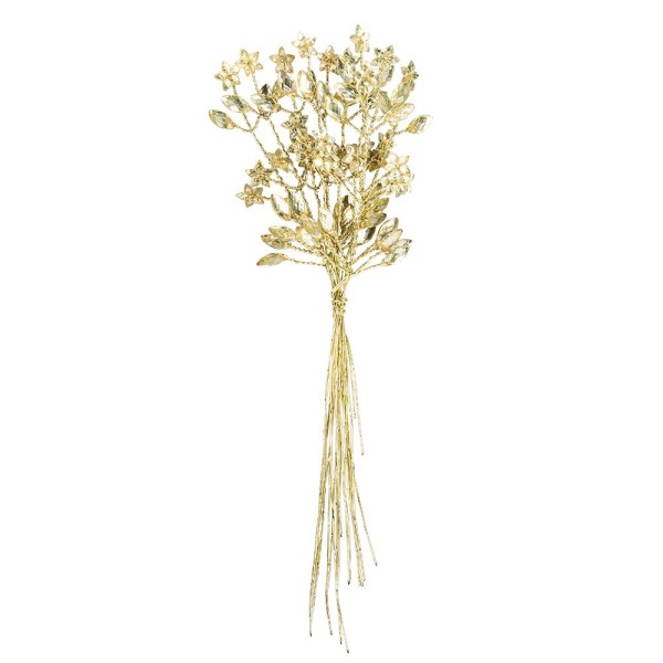 Kristallzweige, Navette & Blumen, 14cm, silber hinterlegt, champagner, 10 Stück