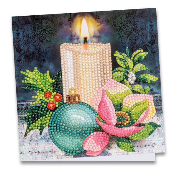 Diamond-Painting-Grußkarte, Kerze & Weihnachtskugel, 16cm x 16cm, inkl. Zubehör