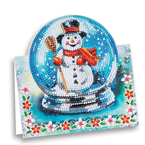 Diamond-Painting-Aufstellkarte, Schneekugel mit Schneemann, 16,3cm x 16cm, inkl. Umschlag & Werkzeug