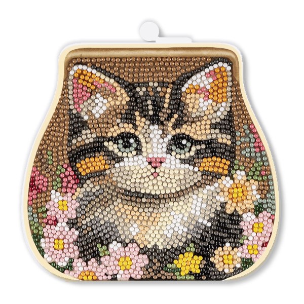 Diamond-Painting-Grußkarte Portemonnaie, Katze mit Blüten, inkl. Einleger & Umschlag