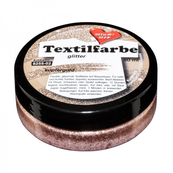 Textilfarbe, glitter, 50ml, kupfergold