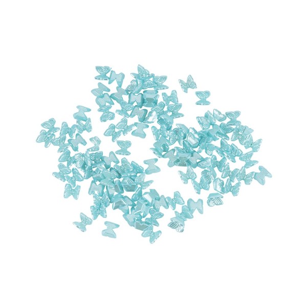 Miniatur-Schmuckstein-Schmetterlinge, perlmutt, 0,6cm x 0,6cm x 0,3cm, pastell-blau, 100 Stück