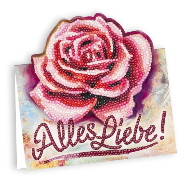 Diamond-Painting-Aufstellkarte, pinke Rose - Alles Liebe!, 16,3cm x 16cm, inkl. Zubehör