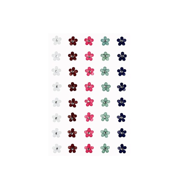 3-D Sticker, Schmuck-Blüten 1, 10cm x 15cm, 40 Blüten in 5 versch. Farben, selbstklebend, 40 Stück