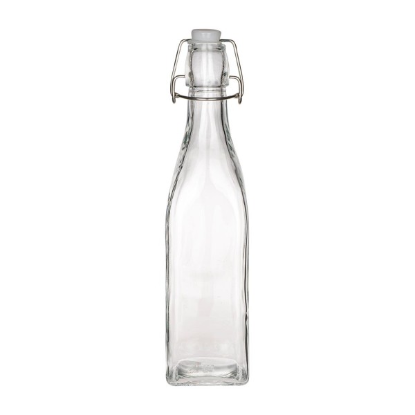 Glasflasche, viereckig, mit Bügelverschluss, 6,4cm x 6,4cm, 27,4cm hoch, Füllmenge: 550ml