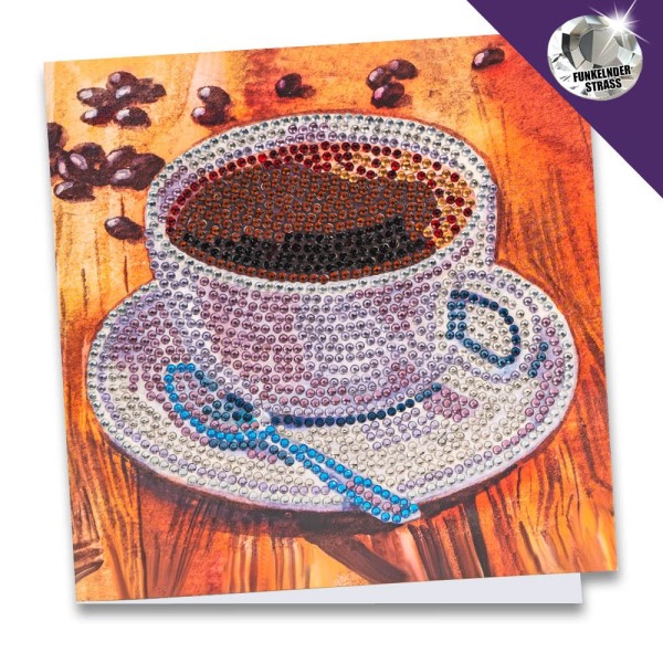 Diamond-Painting-Grußkarte, Strass, Kaffeetasse, 16cm x 16cm, inkl. Zubehör