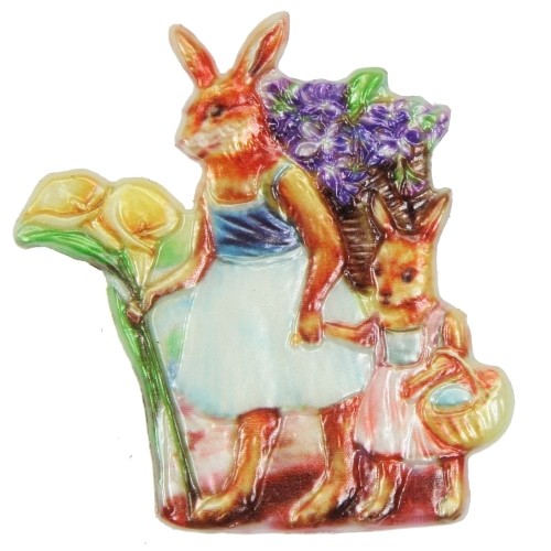Wachsornament Mama-Hase mit Kind, 7,5 x 7,5 cm