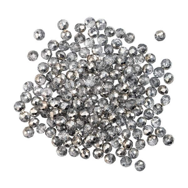 Perlen, rund, Ø 4mm, facettiert, zweifarbig, klar, metallic, 180 Stück
