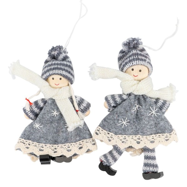 Winter-Püppchen, Ida & Piet, 15cm hoch, grau/creme, 2 Stück