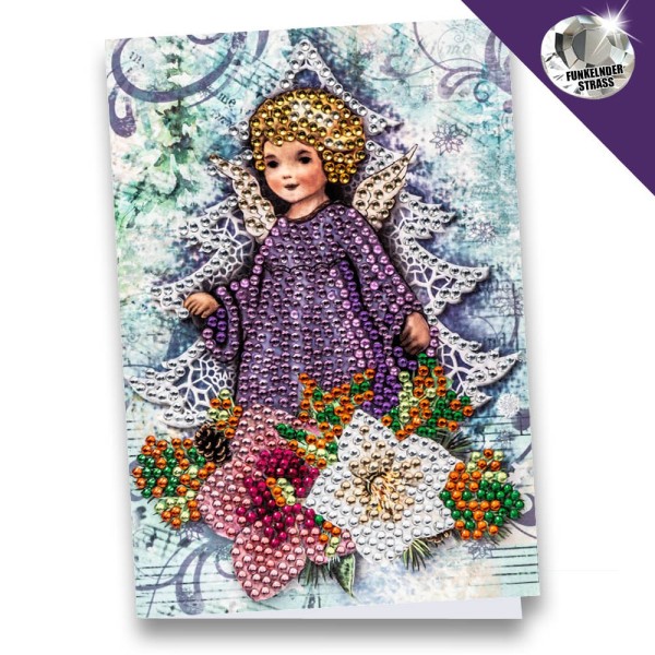 Diamond-Painting-Grußkarte, Strass, Engel mit Christrosen, 11,5cm x 16,5cm, inkl. Zubehör