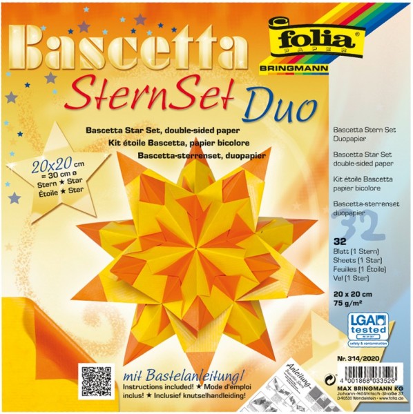 Bascetta Stern Set, DuoDesign, 15x15cm, 32 Blatt, orange/gelb
