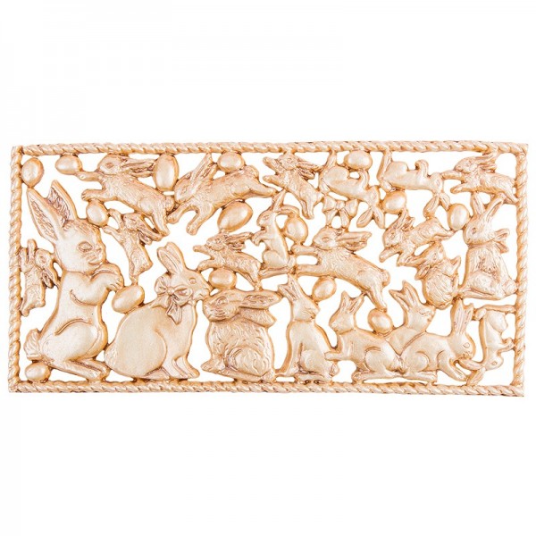 Wachsornament-Platte Osterhasen, 16cm x 8cm, braun patiniert