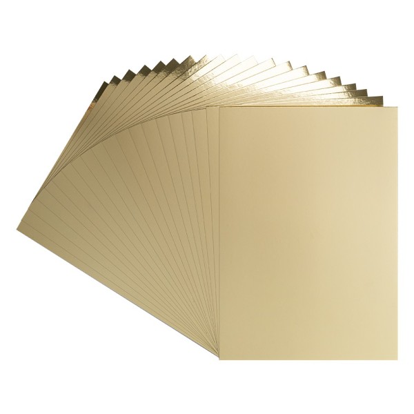 Spiegelkarton, DIN A4, 200g/m², hellgold, weiße Rückseite, 20 Bogen