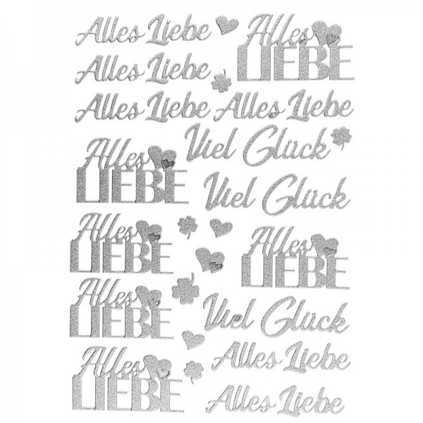 3-D Sticker, Deluxe Schriften "Alles Liebe", verschiedene Größen, selbstklebend, silber